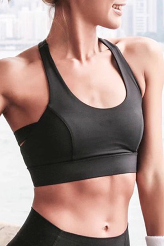 Black Athletic Push Up Cut Out Wireless Sports Bra